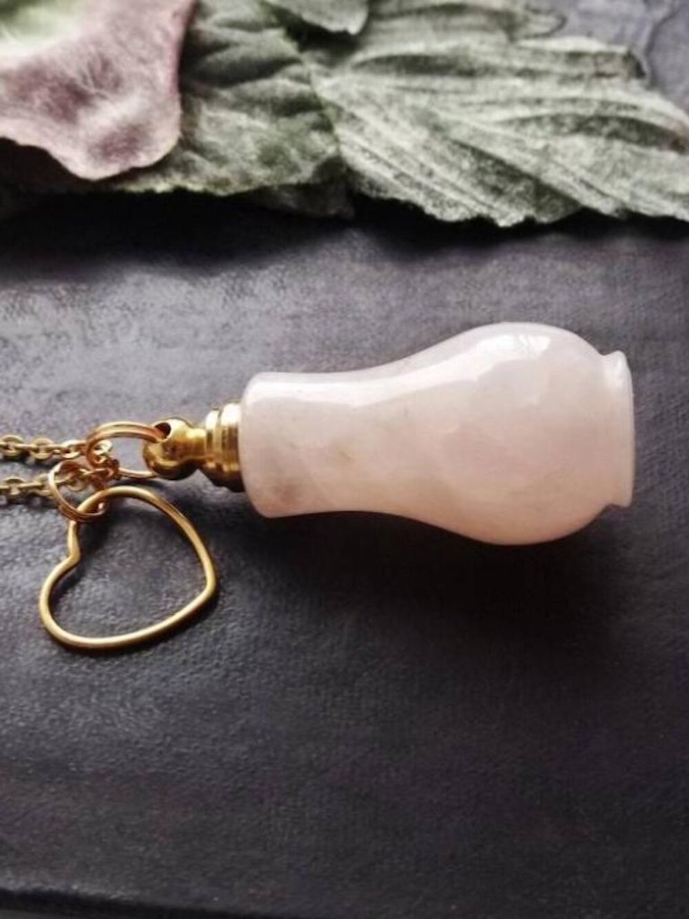 Natural Rose Quartz Crystal Perfume Bottle Pendant Necklace Gold Ball Chain